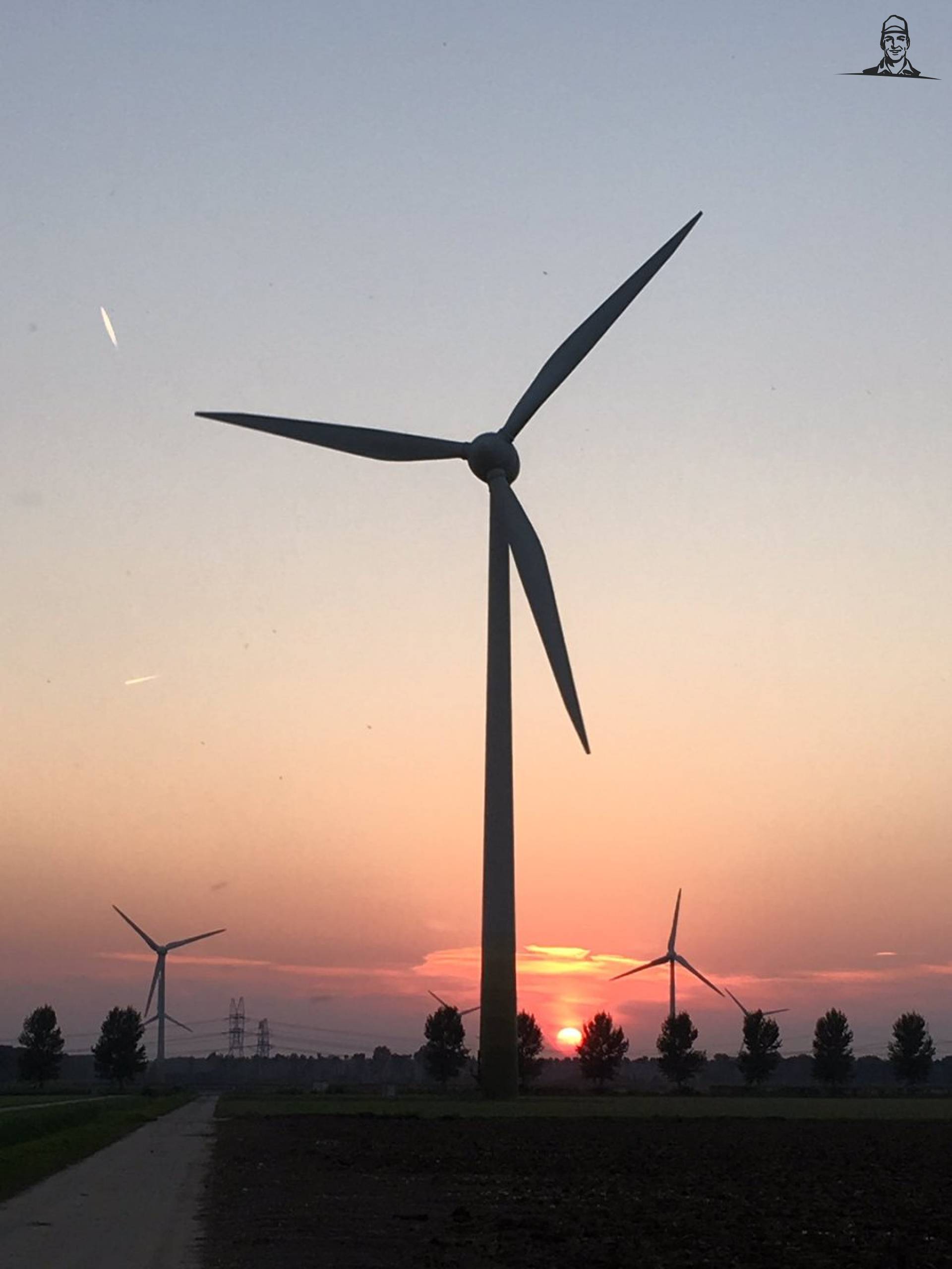 Mooie typische Flevolandse zonsondergang met windmolens op voorgrond van Nieuwsgrazer