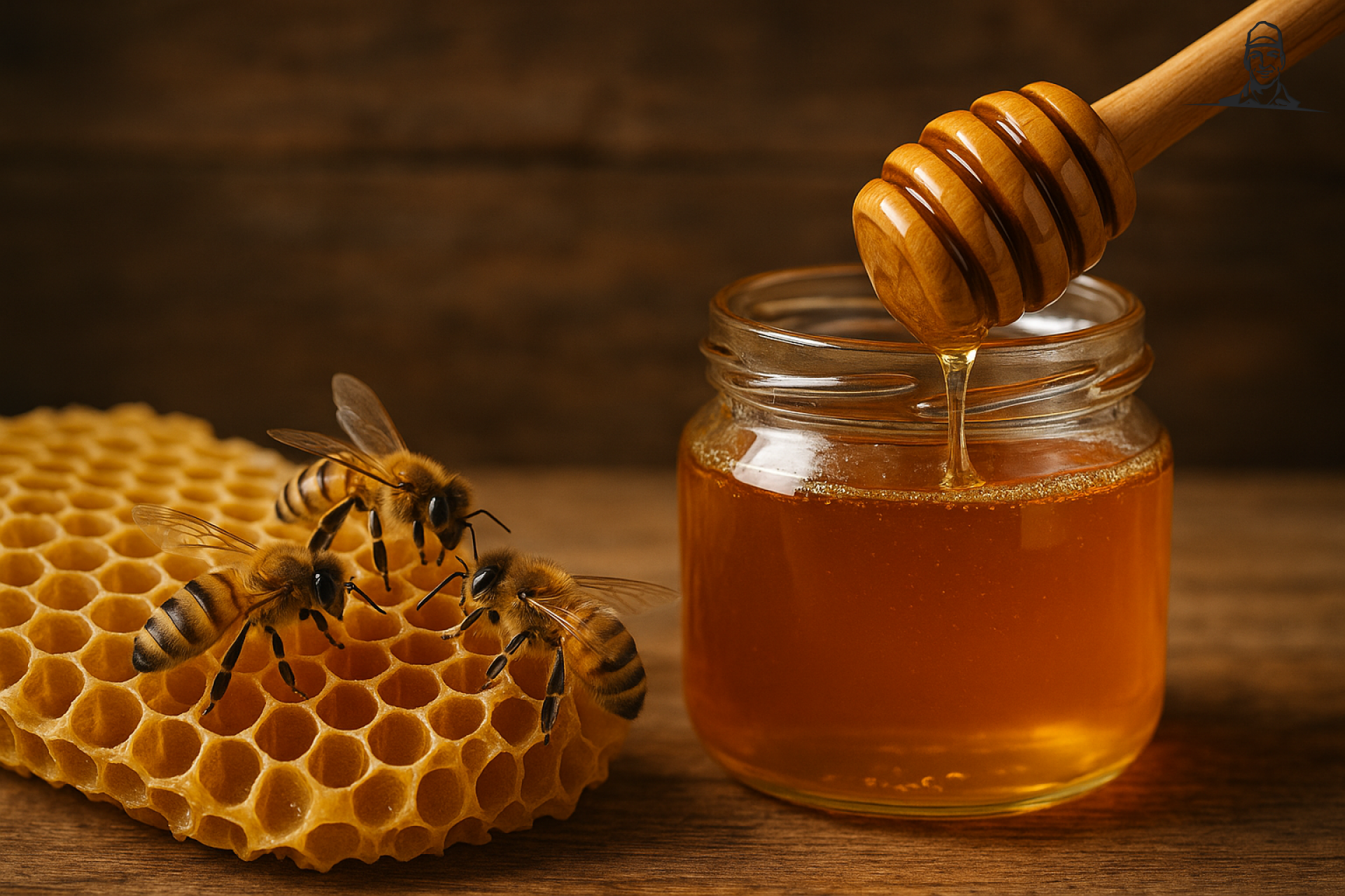 Bijenvolk bij honing van Grasbaal