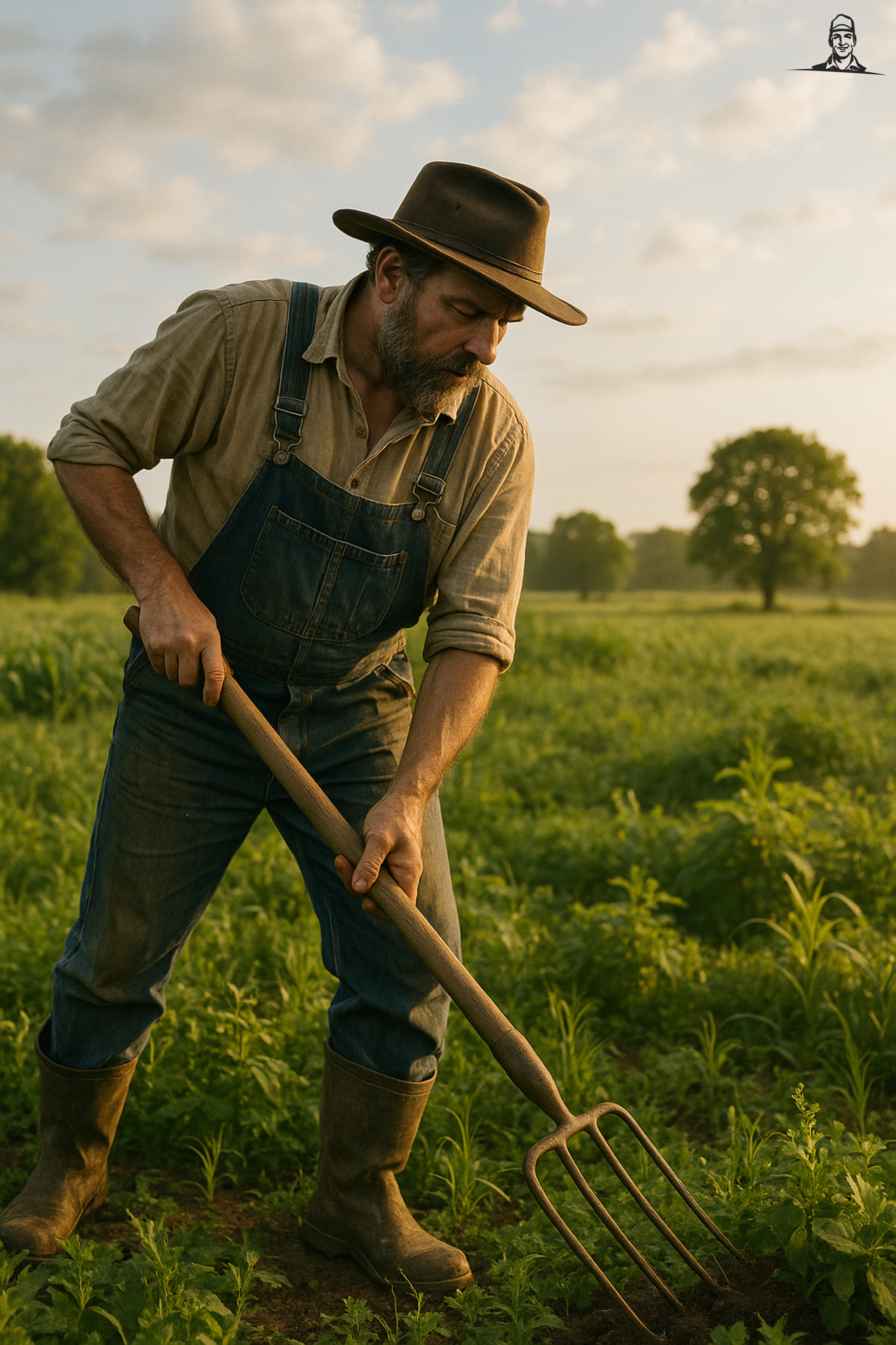 Boer aan het werk in natuur van Grasbaal