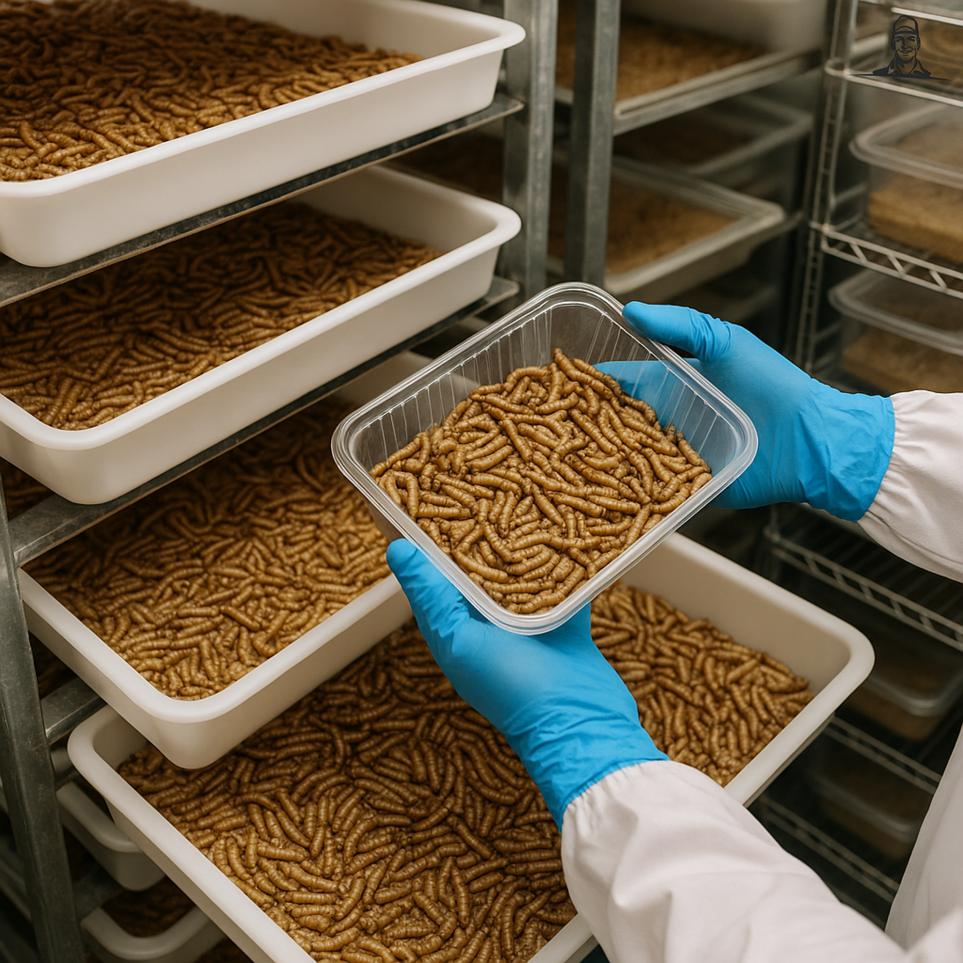 Insectenfarm met meelwormen en werkershandschoenen  van Grasbaal