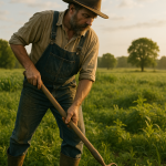 Boer aan het werk in natuur
