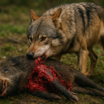 Wolf smult van wild zwijn