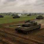 Met tanks oefenen op landbouwgrond