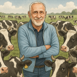 Harm Holman tussen de koeien